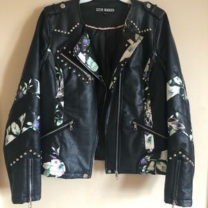 Steve Madden Floral Leather Jacket Metal Detailing